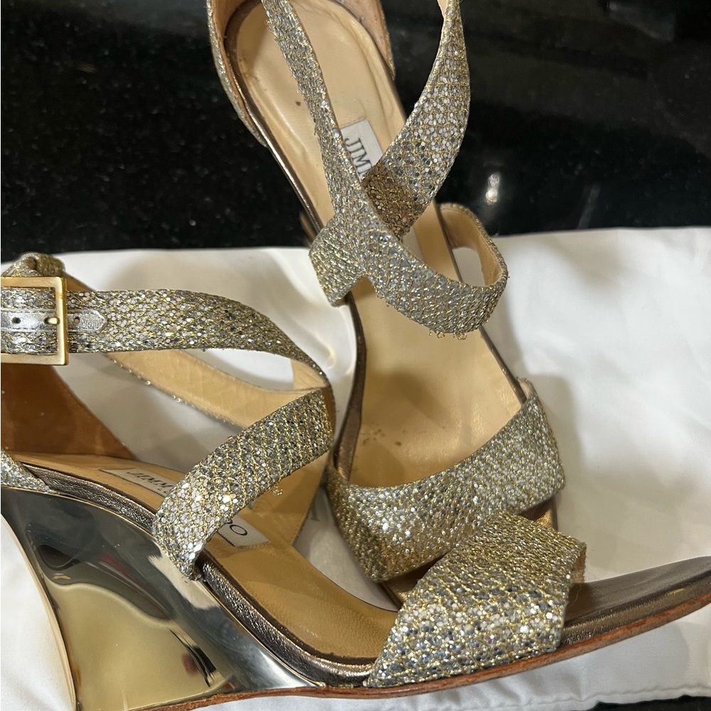 Jimmy Choo Fearne Glitter Criss Cross Wedge 37